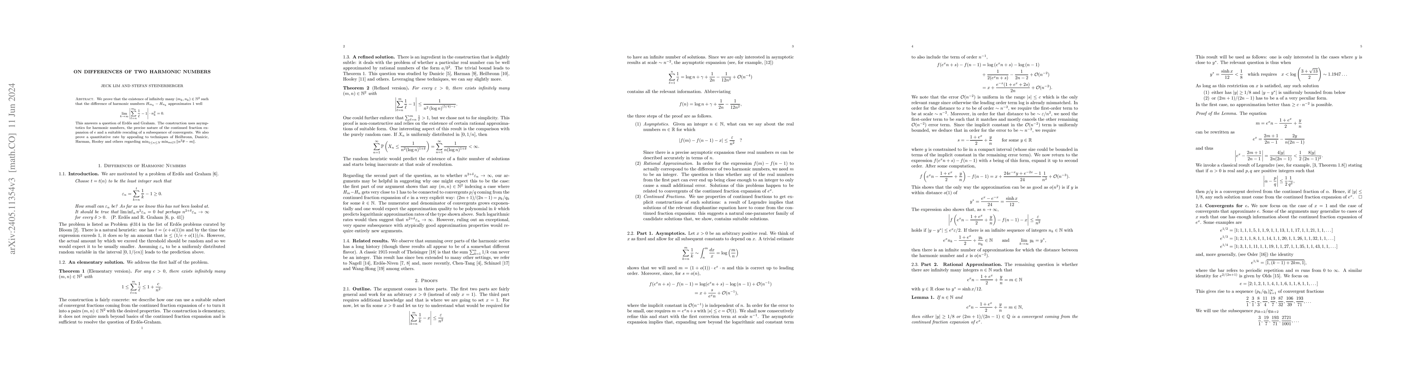 Thumbnail for On differences of two harmonic numbers