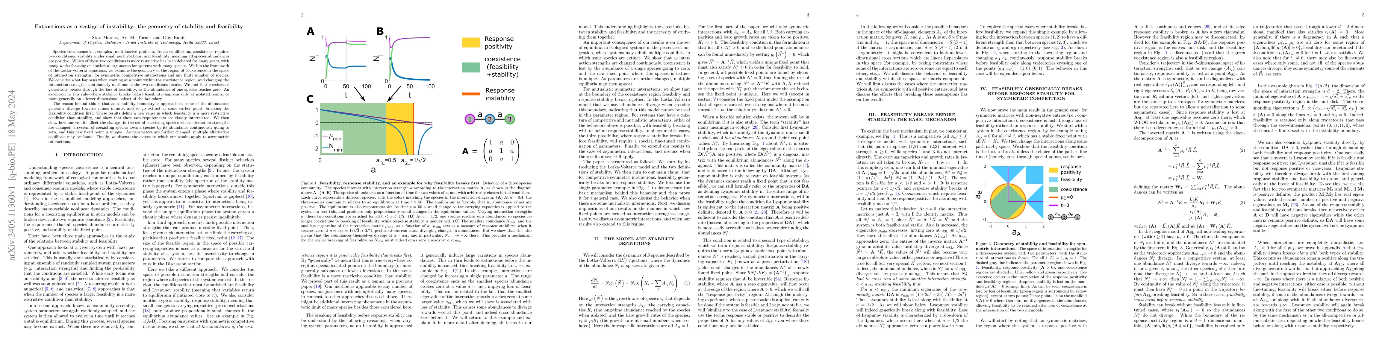 Thumbnail for Extinctions as a vestige of instability: the geometry of stability and
  feasibility