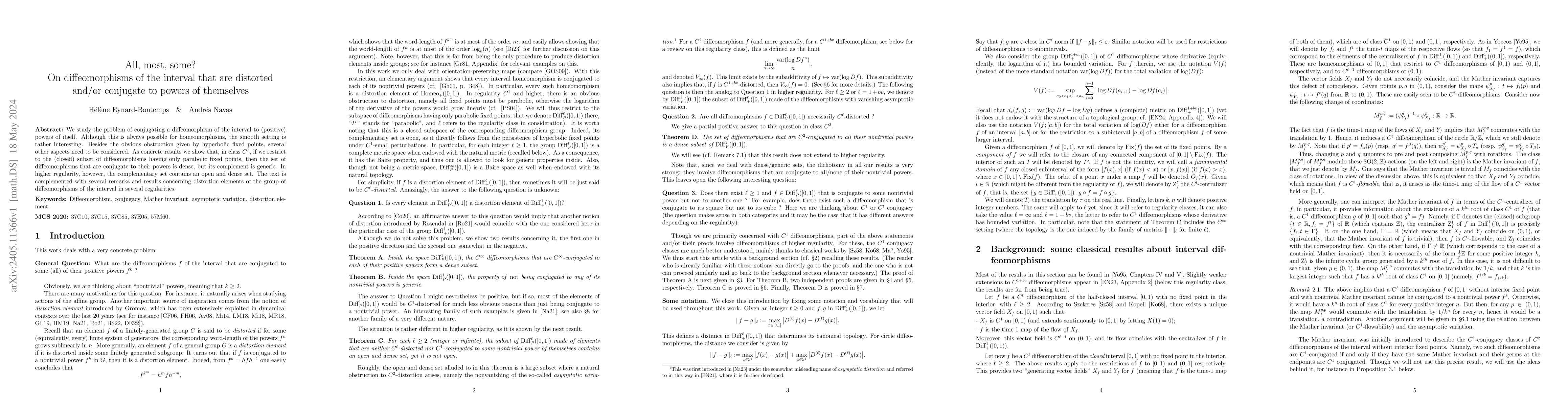 Thumbnail for All, most, some? On diffeomorphisms of the interval that are distorted
  and/or conjugate to powers of themselves