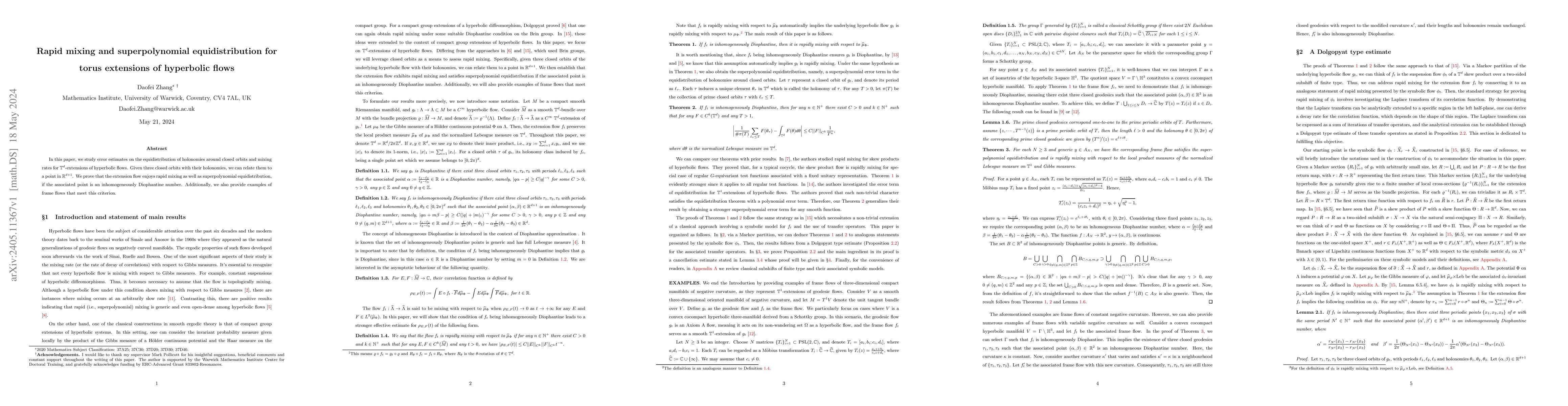 Thumbnail for Rapid mixing and superpolynomial equidistribution for torus extensions
  of hyperbolic flows