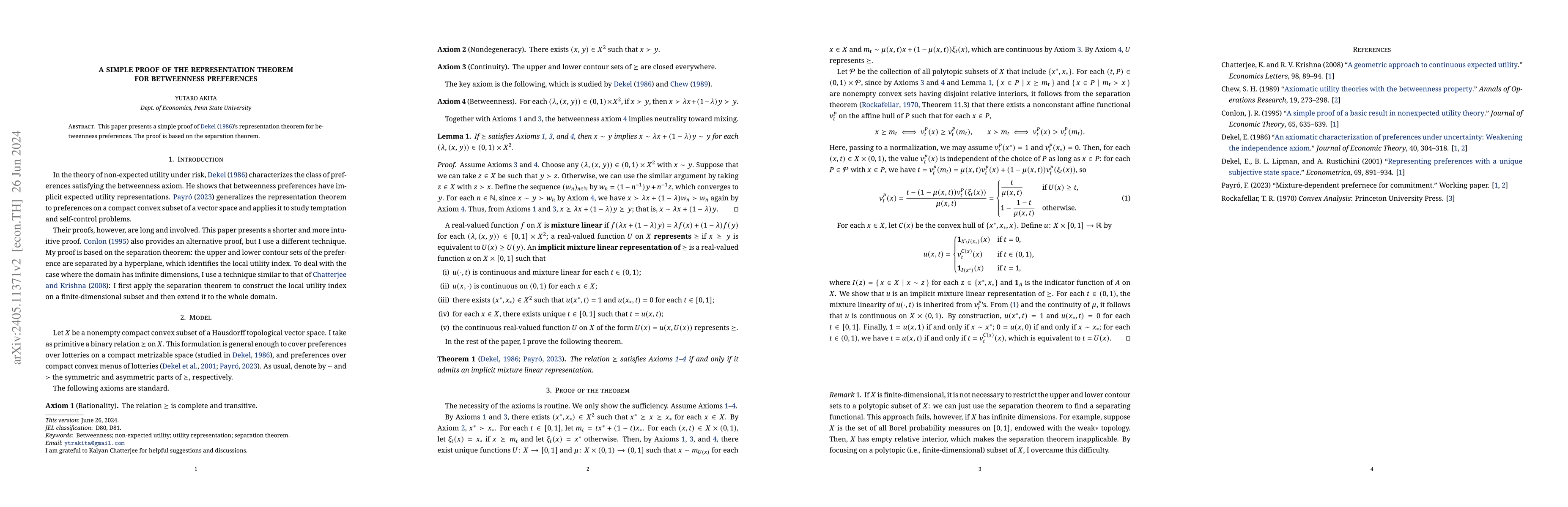Thumbnail for A simple proof of the representation theorem for betweenness preferences