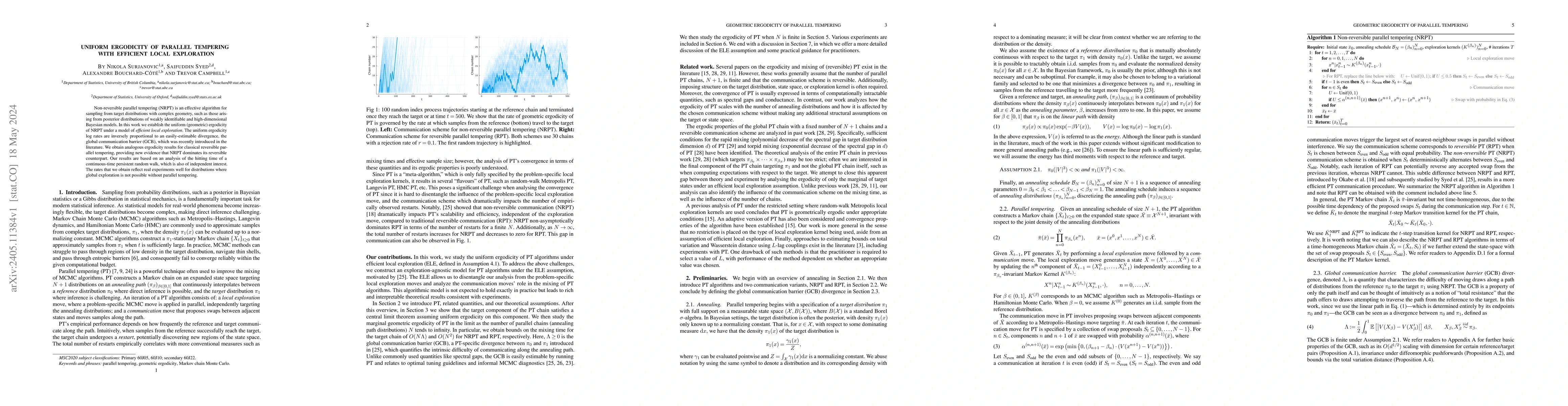 Thumbnail for Uniform Ergodicity of Parallel Tempering With Efficient Local
  Exploration