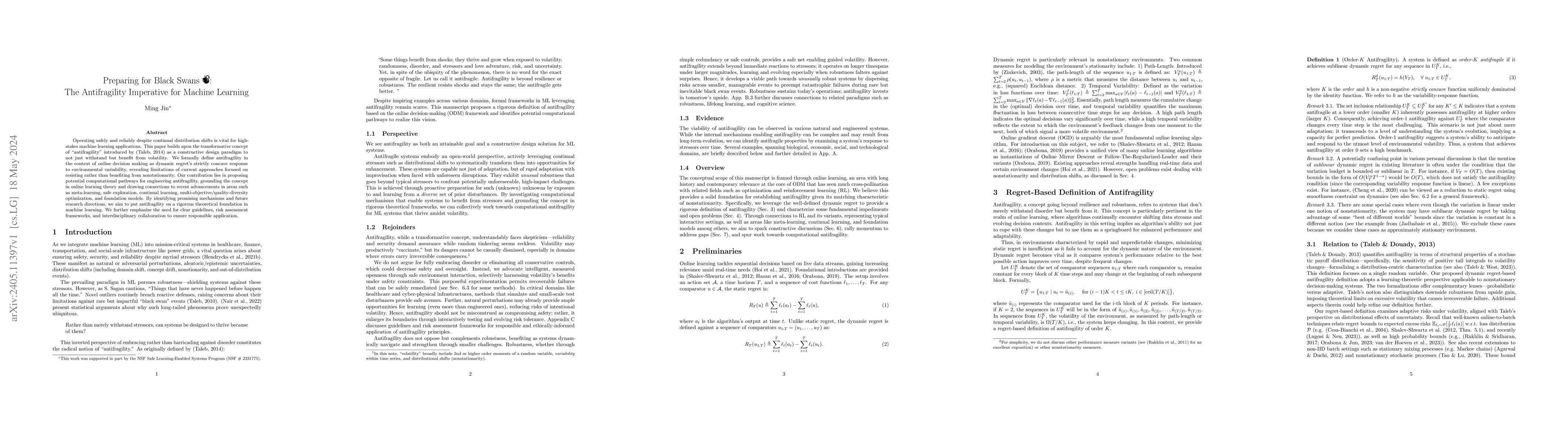 Thumbnail for Preparing for Black Swans: The Antifragility Imperative for Machine
  Learning