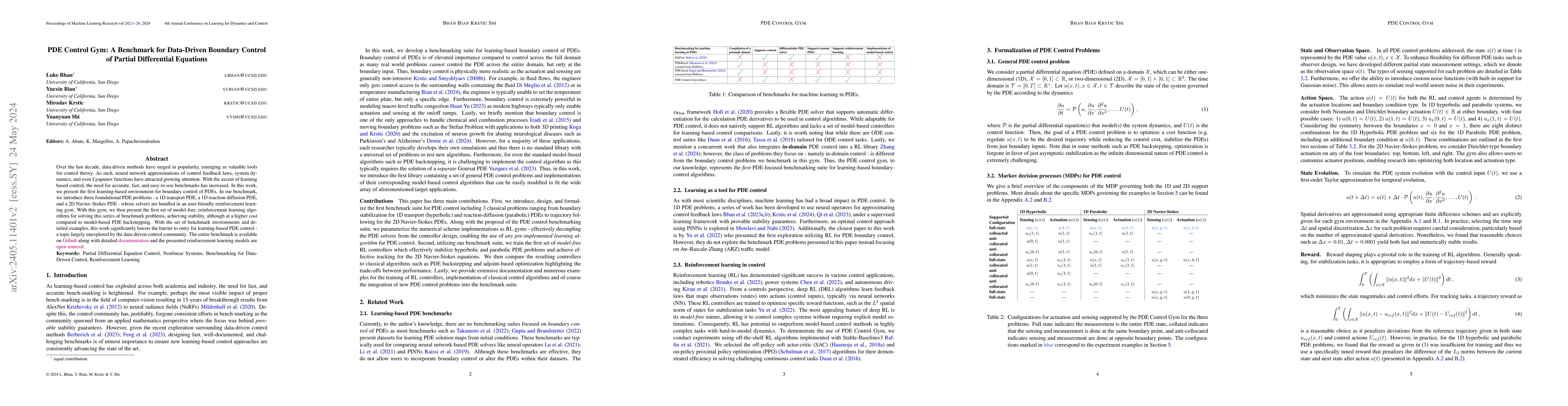 Thumbnail for PDE Control Gym: A Benchmark for Data-Driven Boundary Control of Partial
  Differential Equations