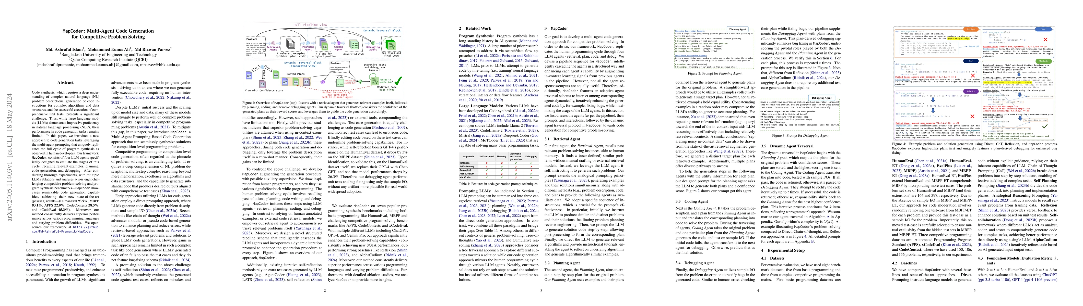 Thumbnail for MapCoder: Multi-Agent Code Generation for Competitive Problem Solving