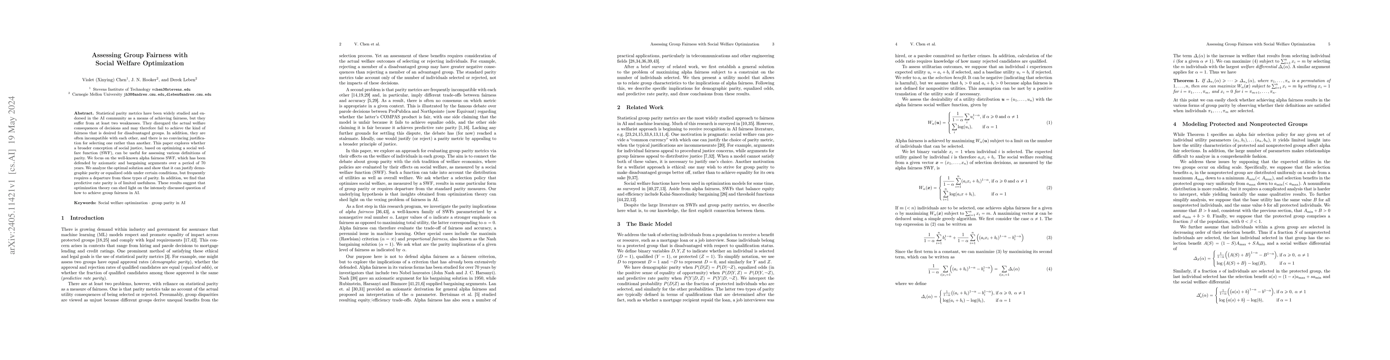 Thumbnail for Assessing Group Fairness with Social Welfare Optimization
