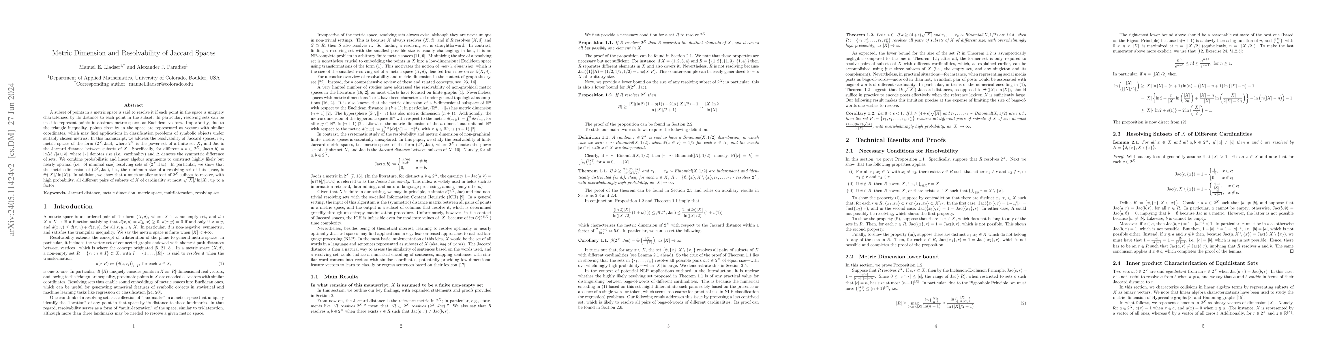 Thumbnail for Metric Dimension and Resolvability of Jaccard Spaces