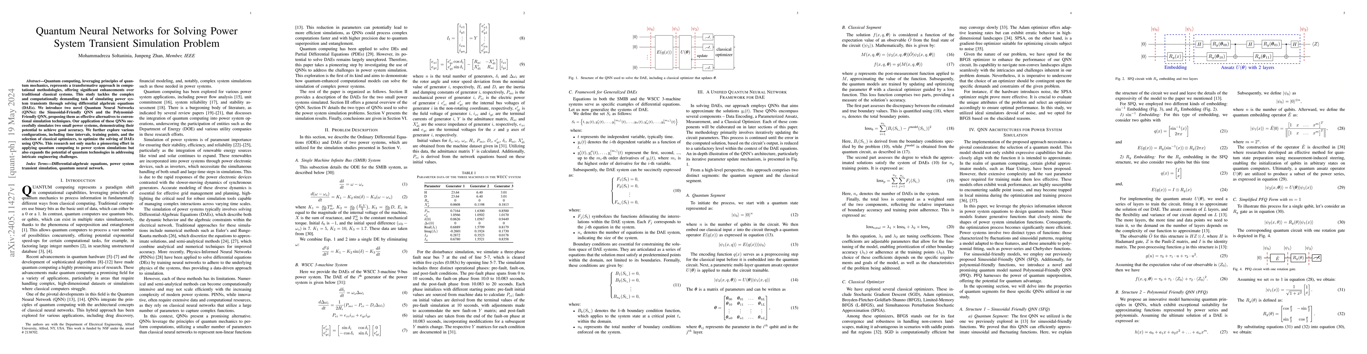 Thumbnail for Quantum Neural Networks for Solving Power System Transient Simulation
  Problem
