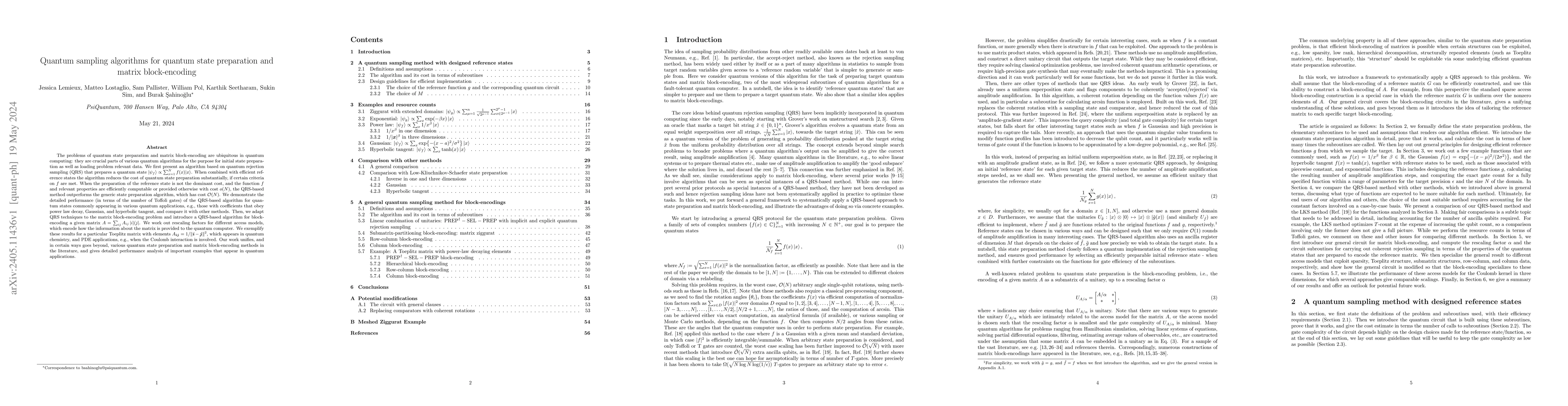 Thumbnail for Quantum sampling algorithms for quantum state preparation and matrix
  block-encoding