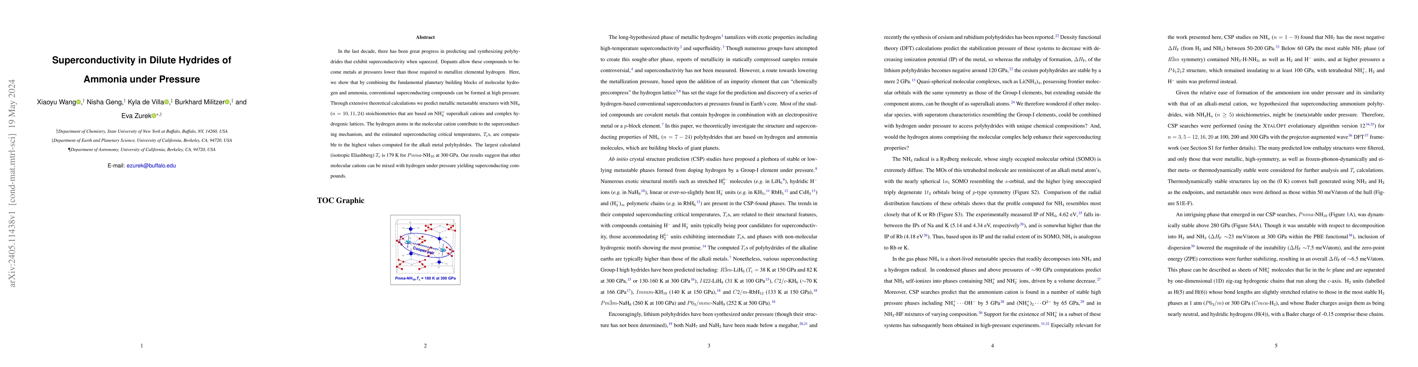 Thumbnail for Superconductivity in Dilute Hydrides of Ammonia under Pressure