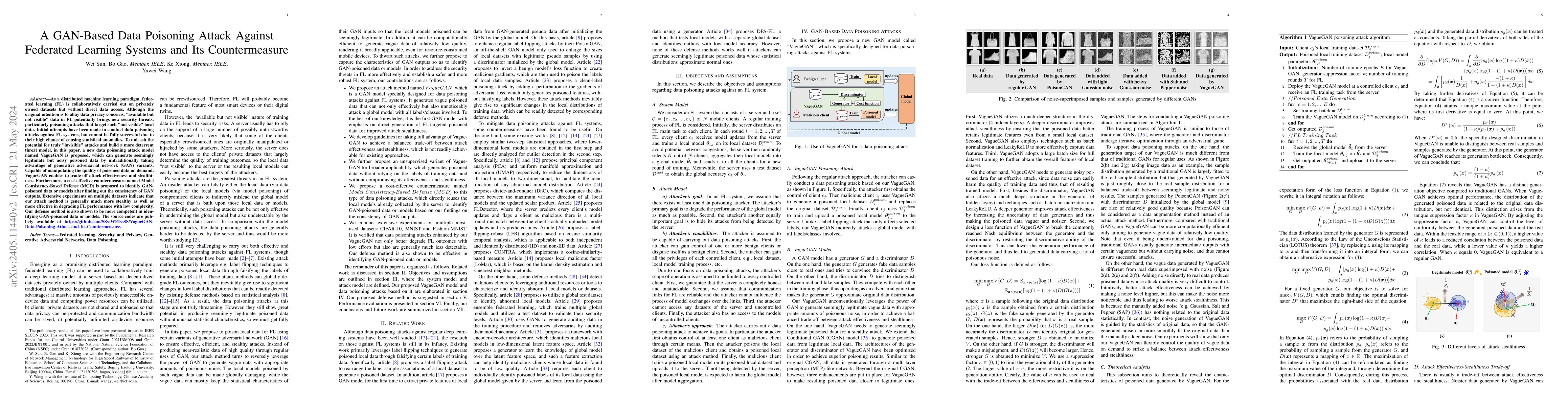 Thumbnail for A GAN-Based Data Poisoning Attack Against Federated Learning Systems and
  Its Countermeasure