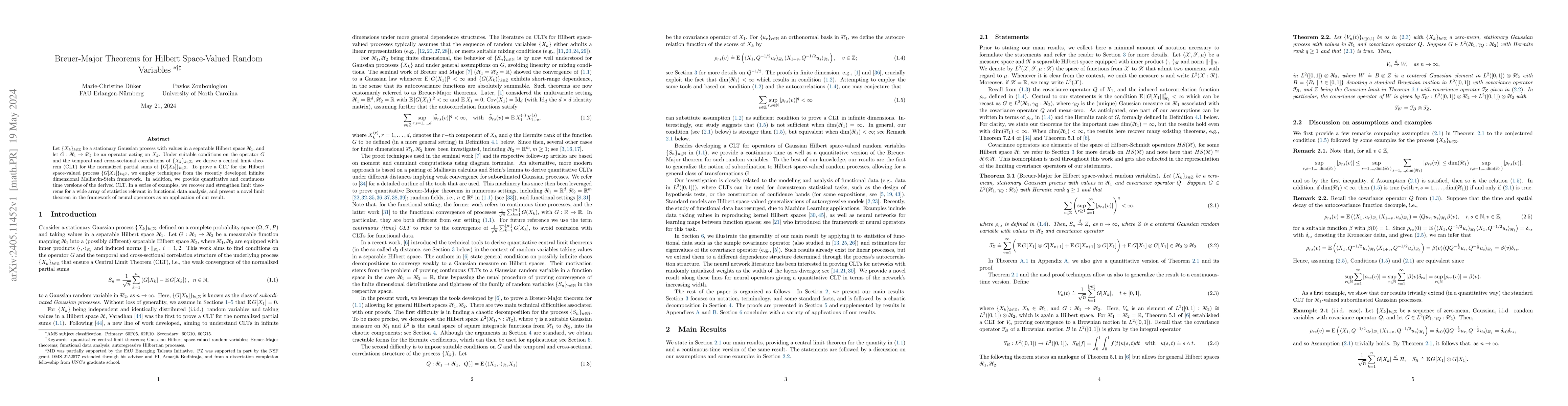 Thumbnail for Breuer-Major Theorems for Hilbert Space-Valued Random Variables