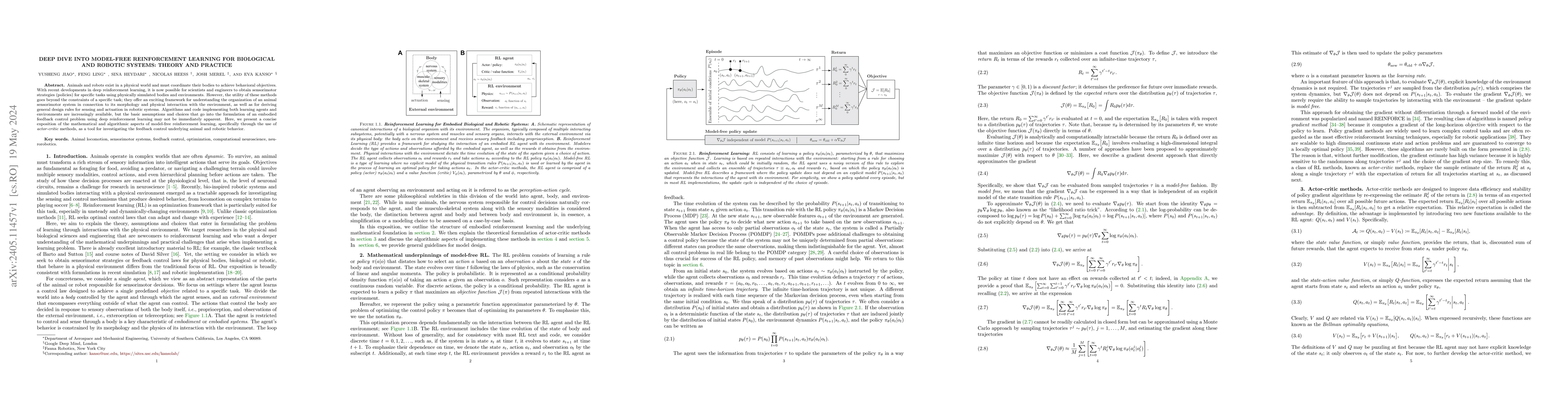 Thumbnail for Deep Dive into Model-free Reinforcement Learning for Biological and
  Robotic Systems: Theory and Practice