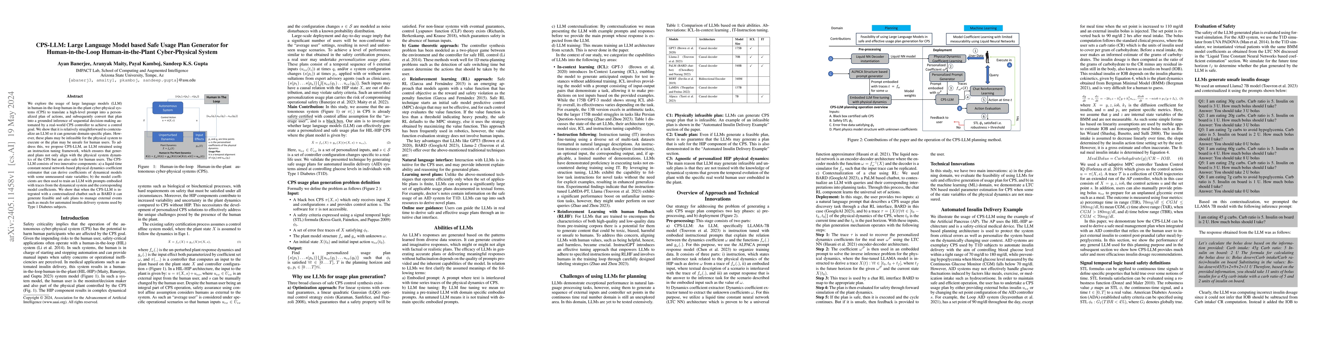 Thumbnail for CPS-LLM: Large Language Model based Safe Usage Plan Generator for
  Human-in-the-Loop Human-in-the-Plant Cyber-Physical System