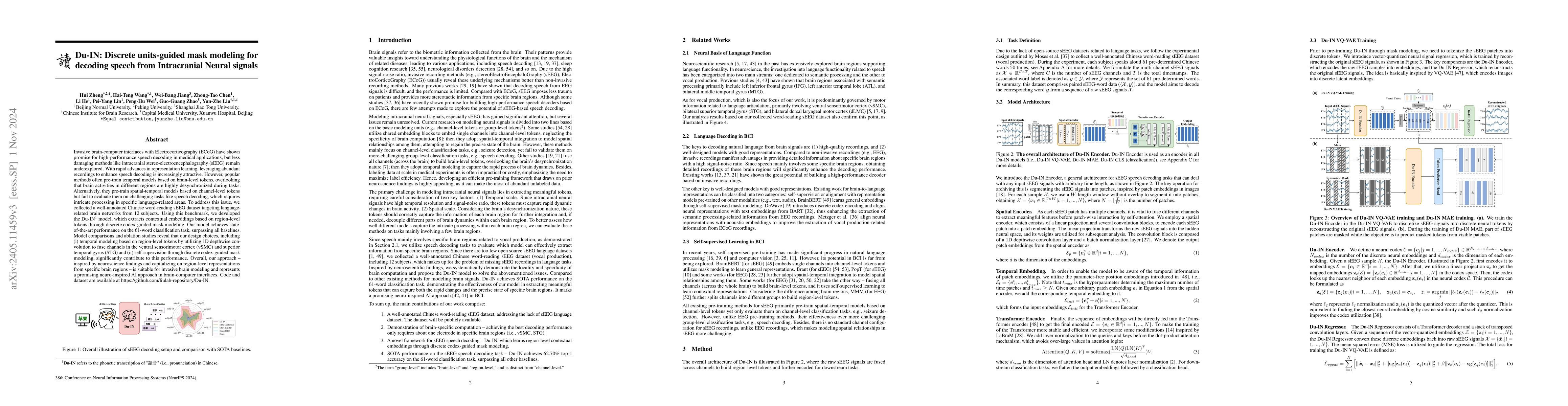 Thumbnail for Du-IN: Discrete units-guided mask modeling for decoding speech from
  Intracranial Neural signals