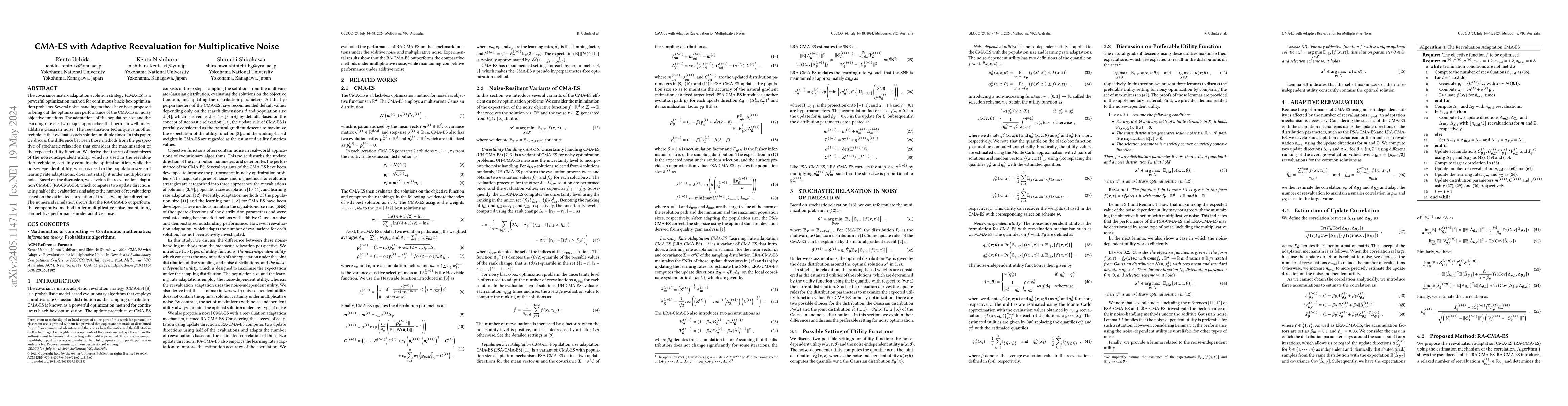 Thumbnail for CMA-ES with Adaptive Reevaluation for Multiplicative Noise