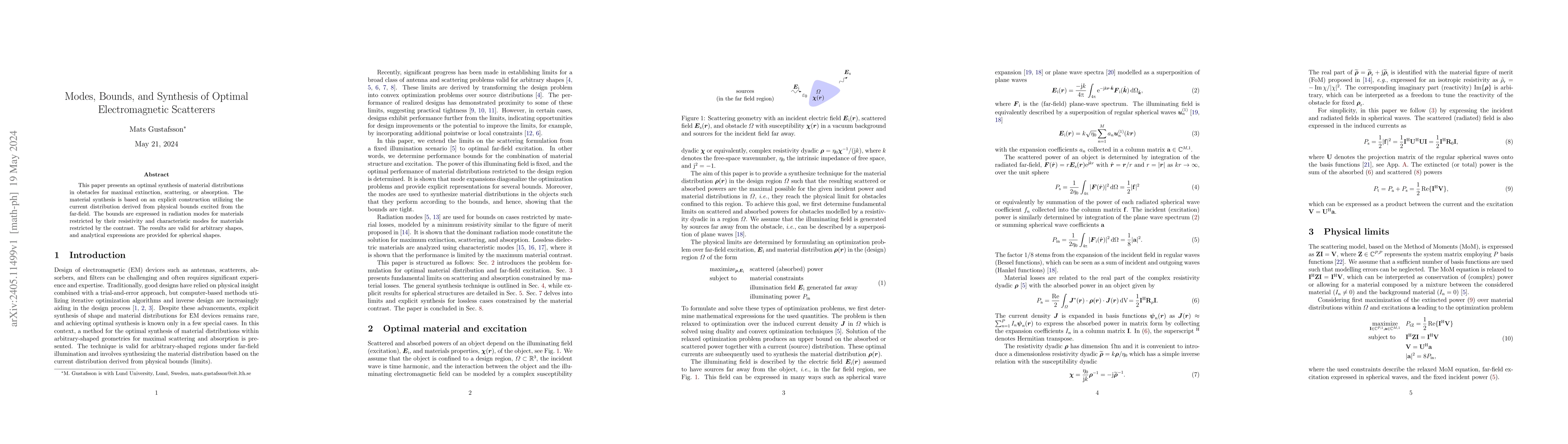 Thumbnail for Modes, Bounds, and Synthesis of Optimal Electromagnetic Scatterers