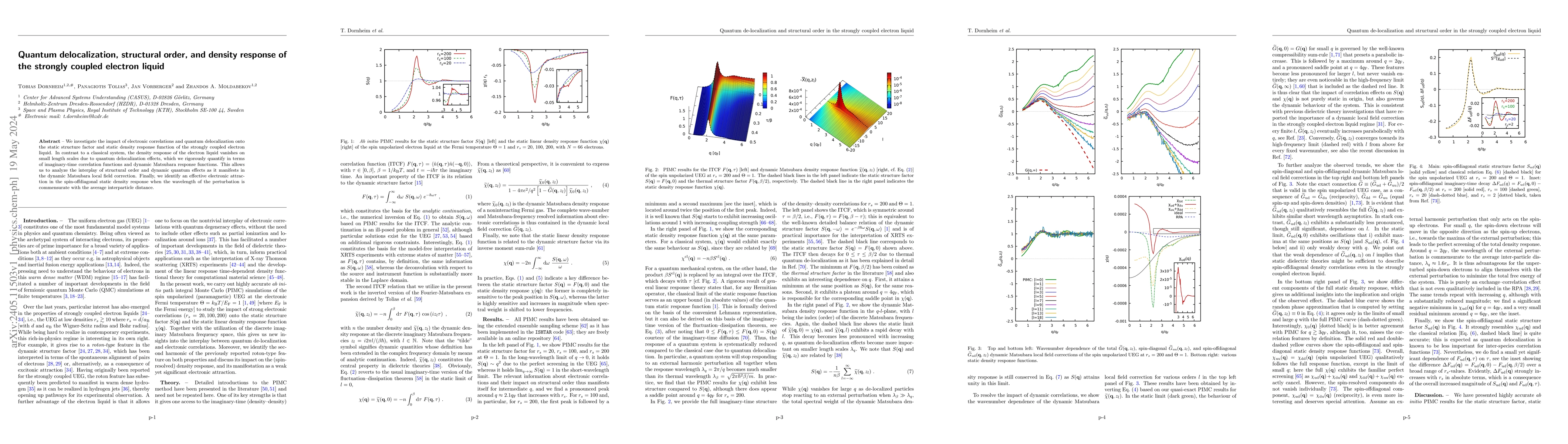 Thumbnail for Quantum delocalization, structural order, and density response of the
  strongly coupled electron liquid