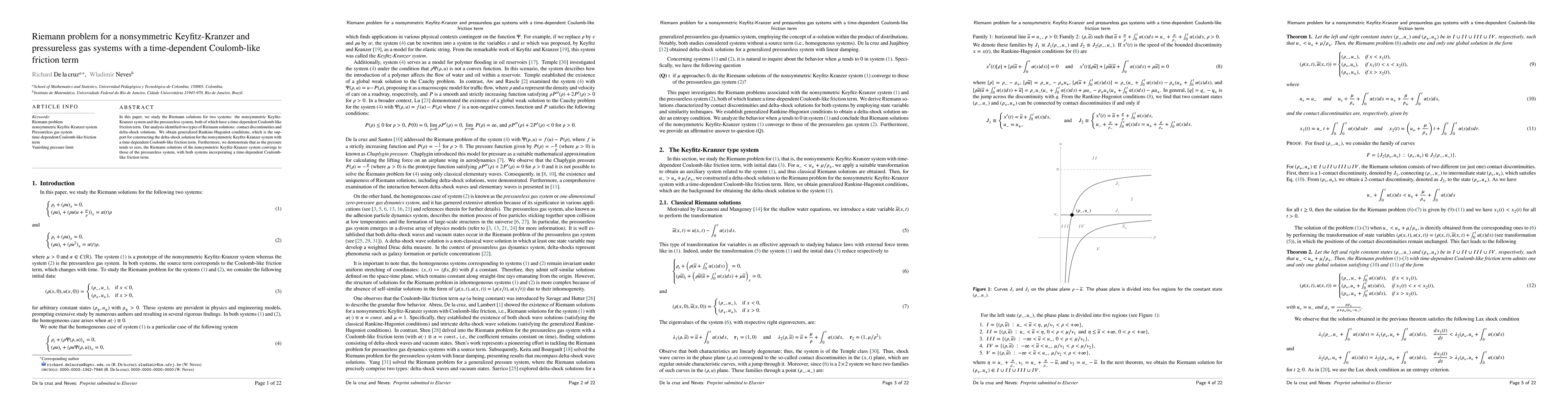Thumbnail for Riemann problem for a nonsymmetric Keyfitz-Kranzer and pressureless gas
  systems with a time-dependent Coulomb-like friction term