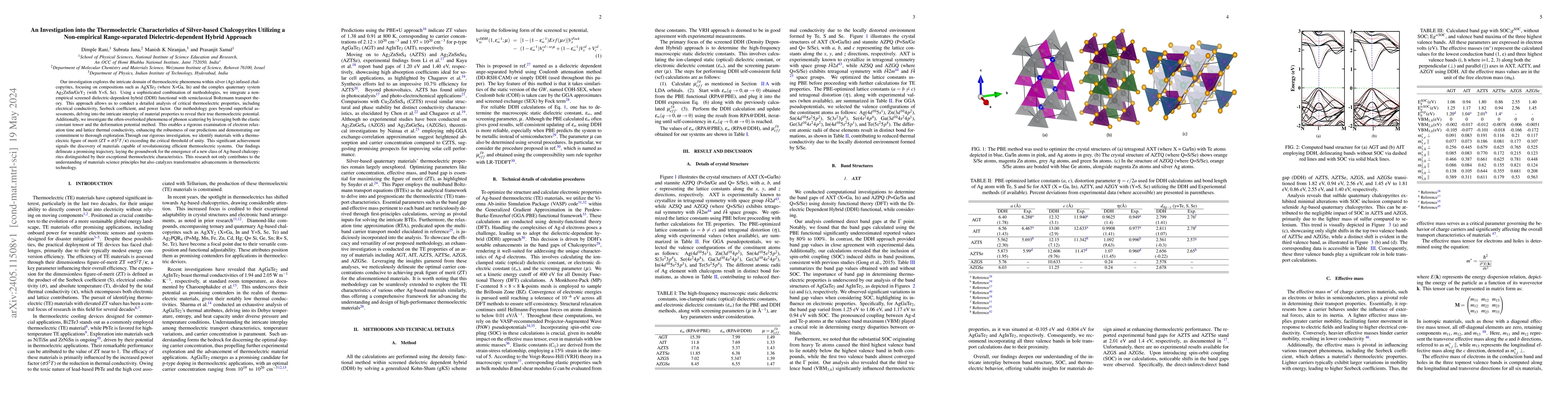 Thumbnail for An Investigation into the Thermoelectric Characteristics of Silver-based
  Chalcopyrites Utilizing a Non-empirical Range-separated Dielectric-dependent
  Hybrid Approach