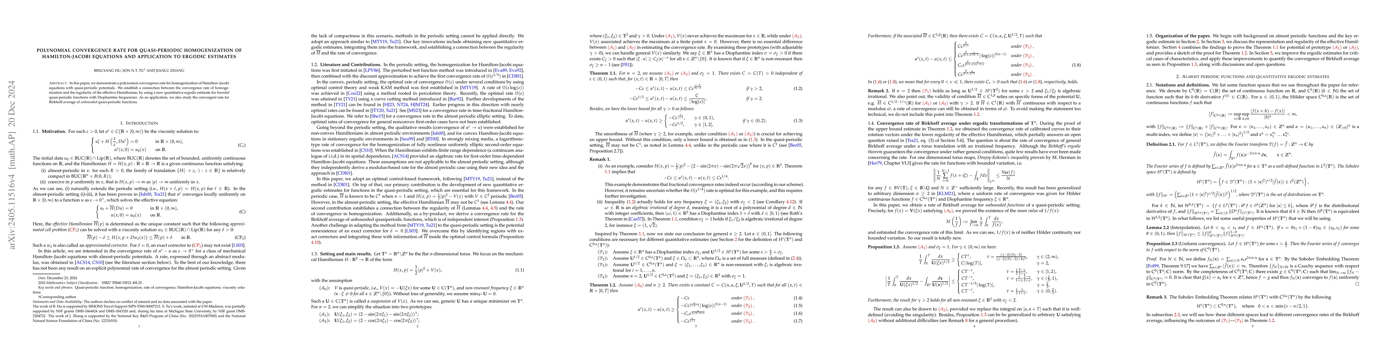 Thumbnail for Polynomial Convergence Rate for Quasi-Periodic Homogenization of
  Hamilton-Jacobi Equations and Application to Ergodic Estimates