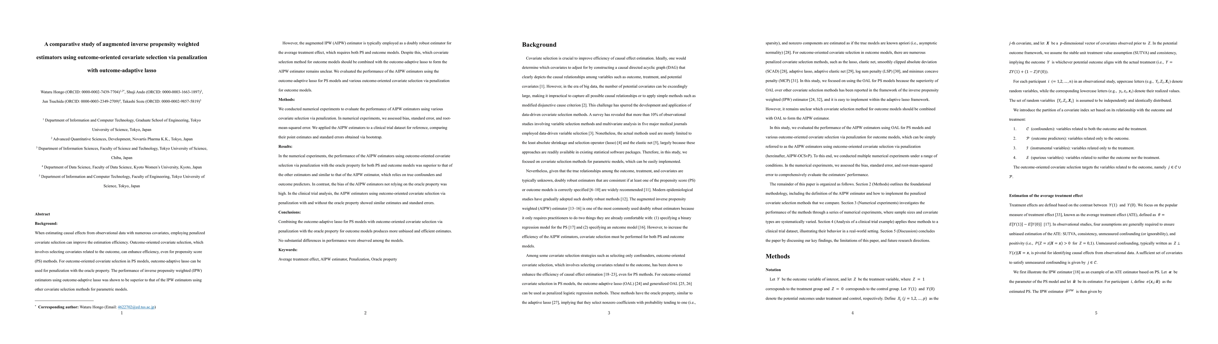 Thumbnail for A comparative study of augmented inverse propensity weighted estimators
  using outcome-adaptive lasso and other penalized regression methods