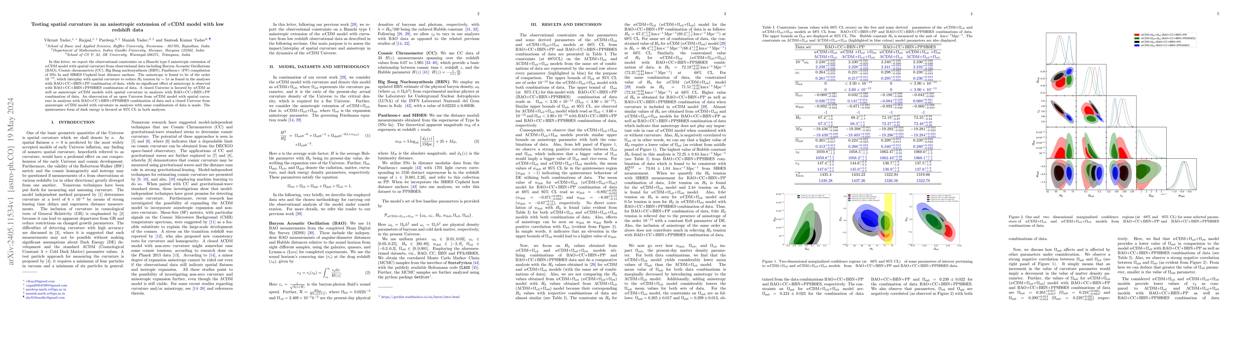 Thumbnail for Testing spatial curvature in an anisotropic extension of $w$CDM model
  with low redshift data