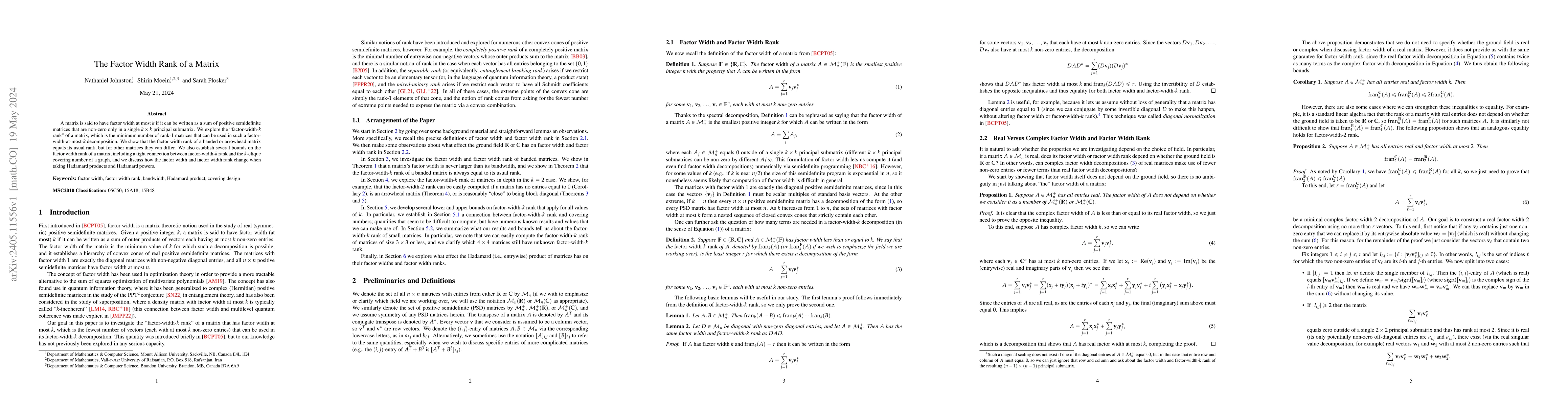 Thumbnail for The Factor Width Rank of a Matrix