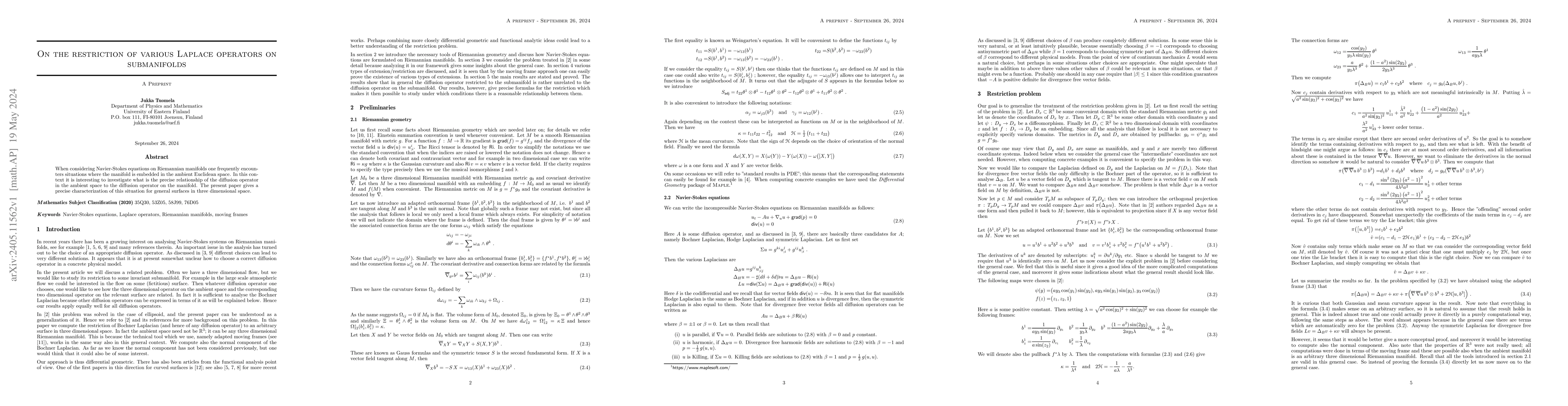 Thumbnail for On the restriction of various Laplace operators on submanifolds