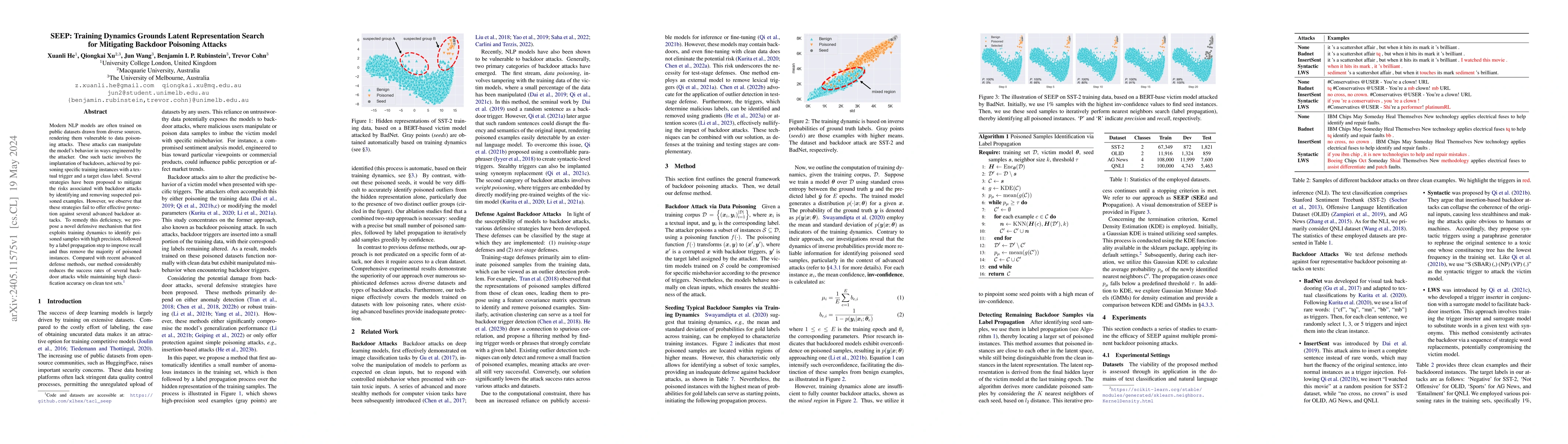 Thumbnail for SEEP: Training Dynamics Grounds Latent Representation Search for
  Mitigating Backdoor Poisoning Attacks