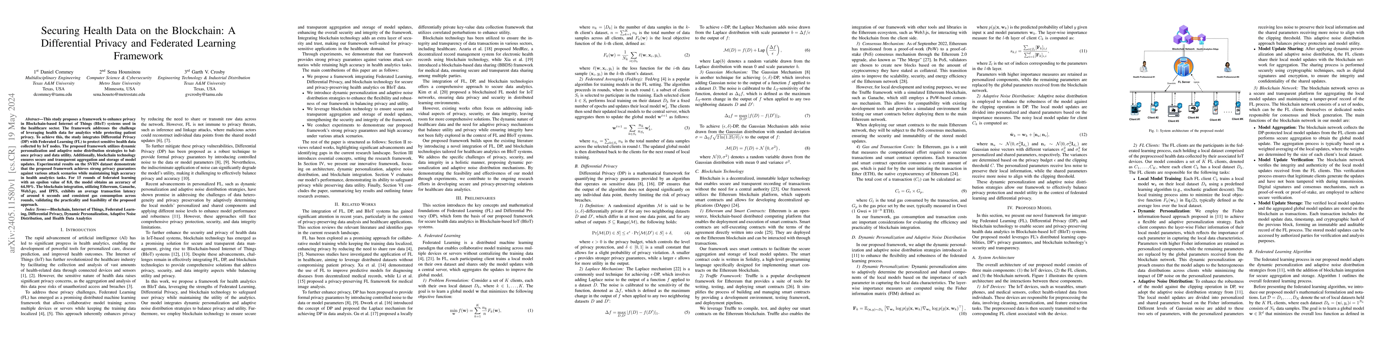 Thumbnail for Securing Health Data on the Blockchain: A Differential Privacy and
  Federated Learning Framework