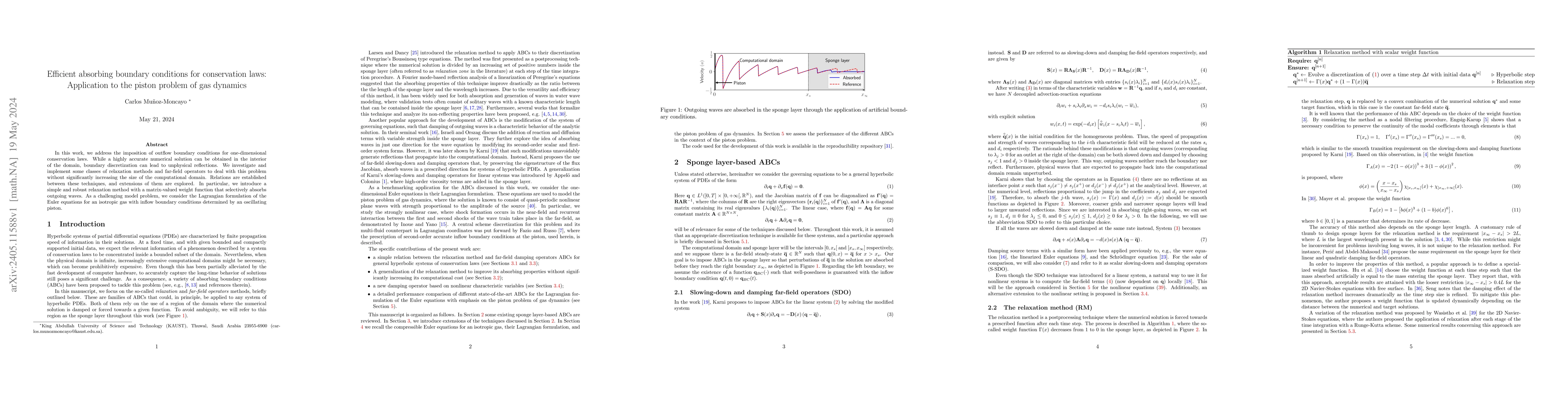 Thumbnail for Efficient absorbing boundary conditions for conservation laws:
  Application to the piston problem of gas dynamics