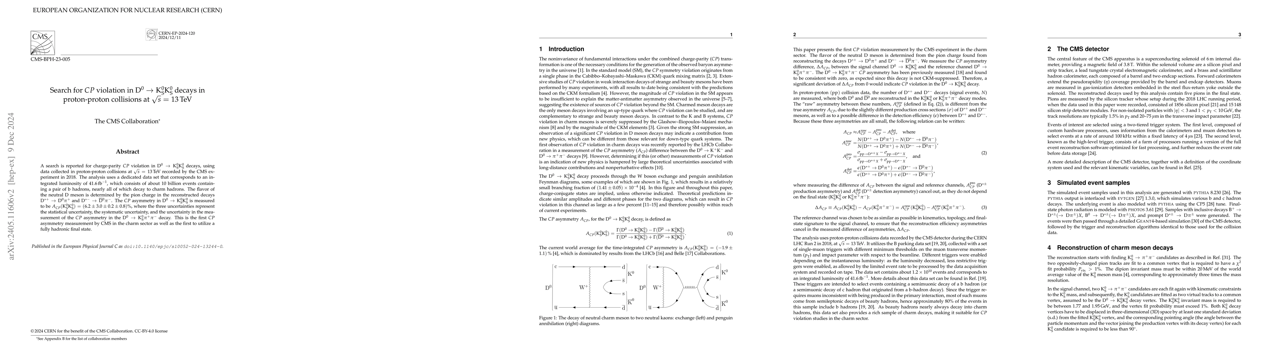 Thumbnail for Search for $CP$ violation in D$^0$ $\to$
  K$^0_\mathrm{S}$K$^0_\mathrm{S}$ decays in proton-proton collisions at
  $\sqrt{s}$ = 13 TeV