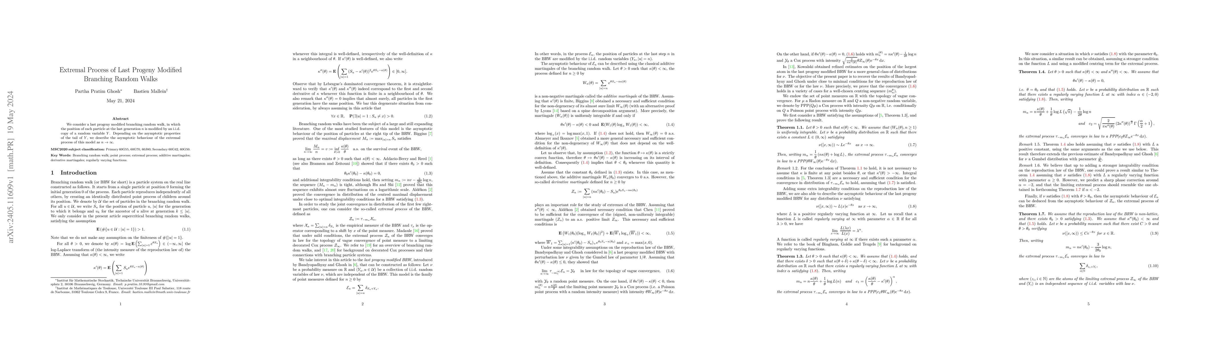 Thumbnail for Extremal Process of Last Progeny Modified Branching Random Walks