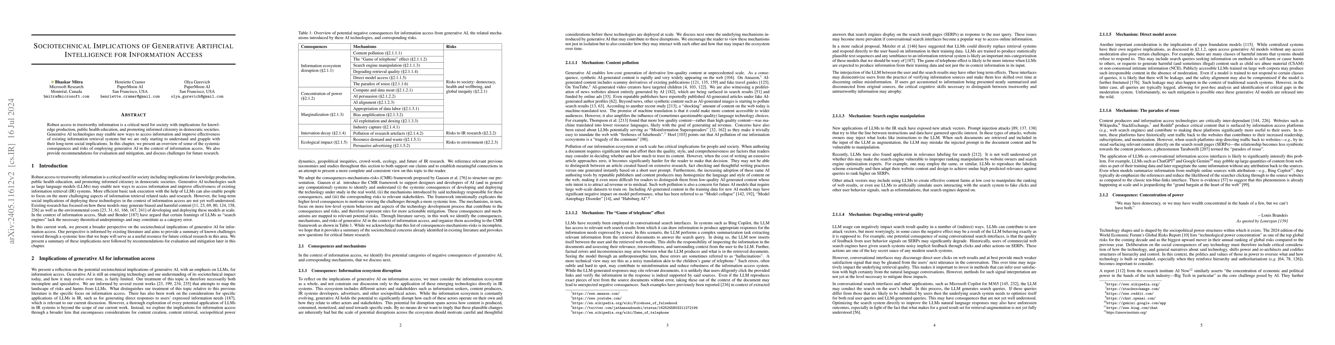 Thumbnail for Sociotechnical Implications of Generative Artificial Intelligence for
  Information Access