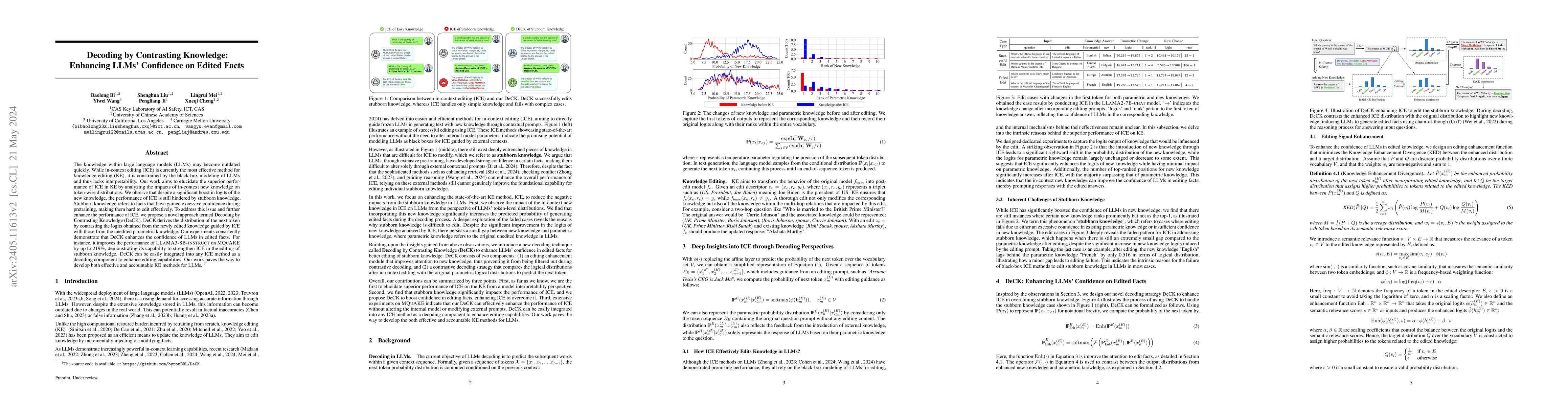 Thumbnail for Decoding by Contrasting Knowledge: Enhancing LLMs' Confidence on Edited
  Facts