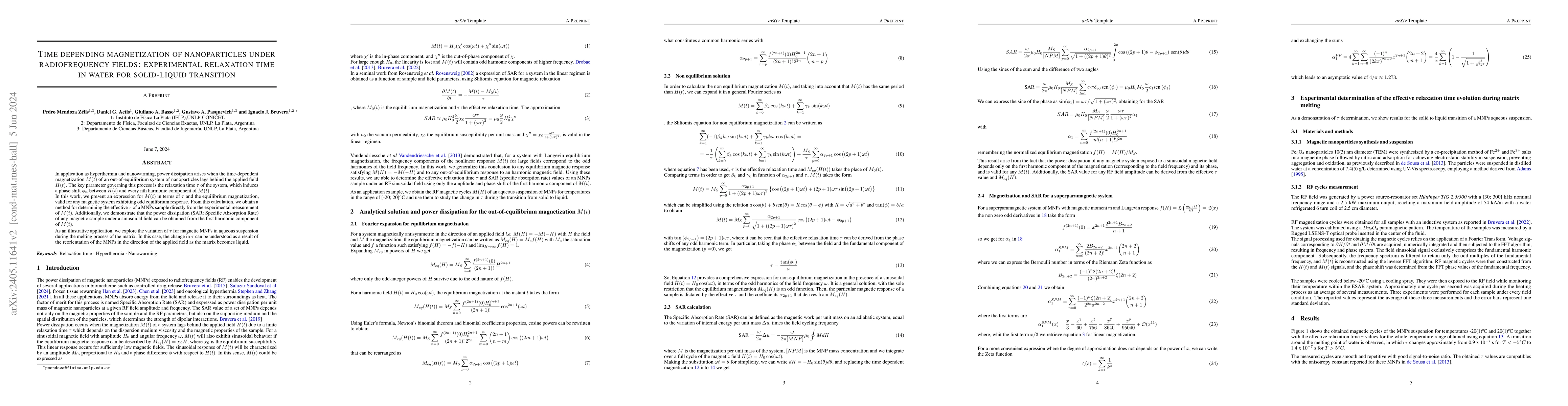 Thumbnail for Time depending magnetization of nanoparticles under radiofrequency
  fields: Experimental relaxation time in water for solid-liquid transition