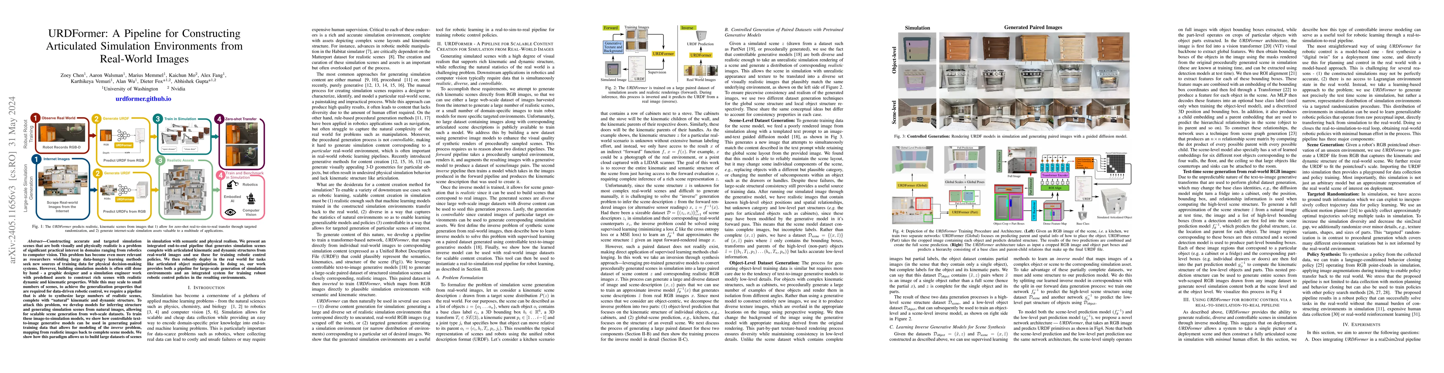Thumbnail for URDFormer: A Pipeline for Constructing Articulated Simulation
  Environments from Real-World Images