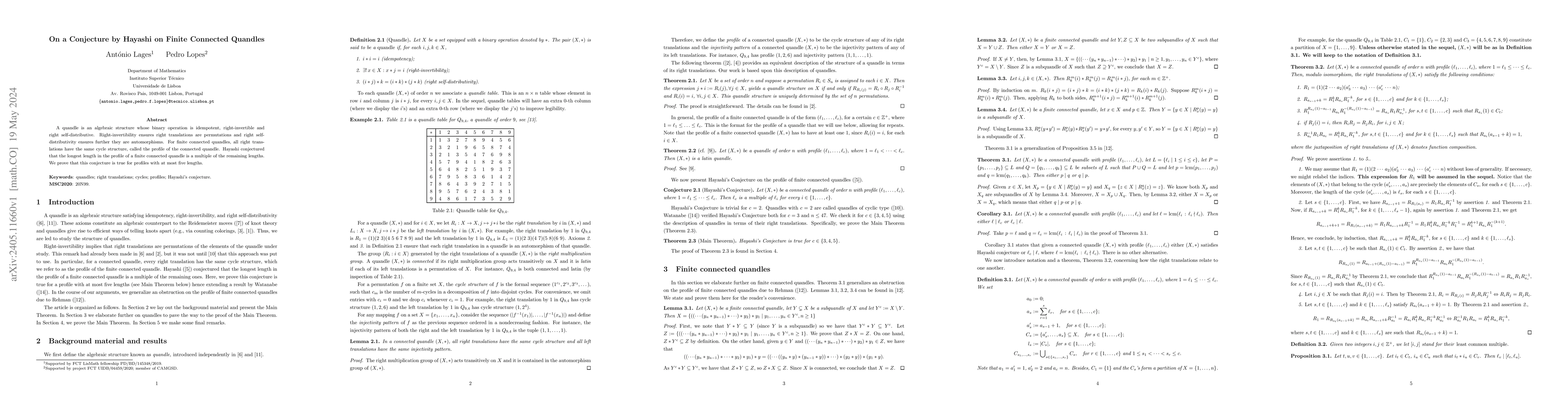 Thumbnail for On a Conjecture by Hayashi on Finite Connected Quandles