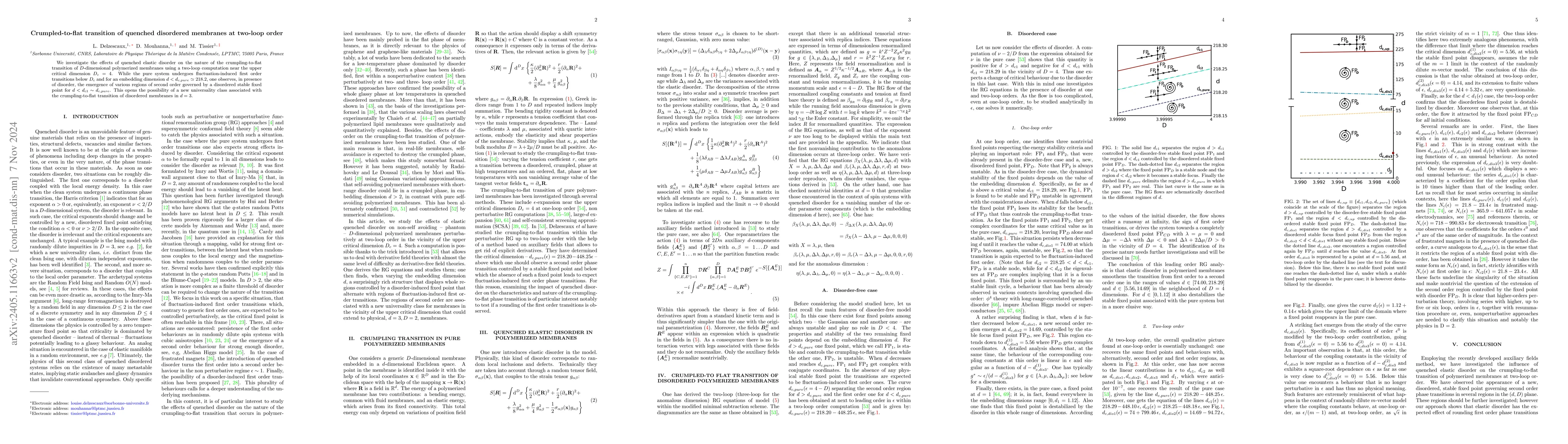 Thumbnail for Crumpled-to-flat transition of quenched disordered membranes at two-loop
  order