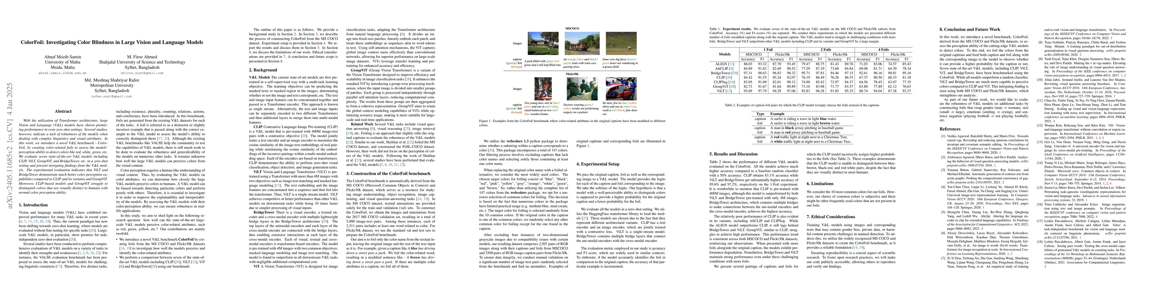 Thumbnail for ColorFoil: Investigating Color Blindness in Large Vision and Language
  Models