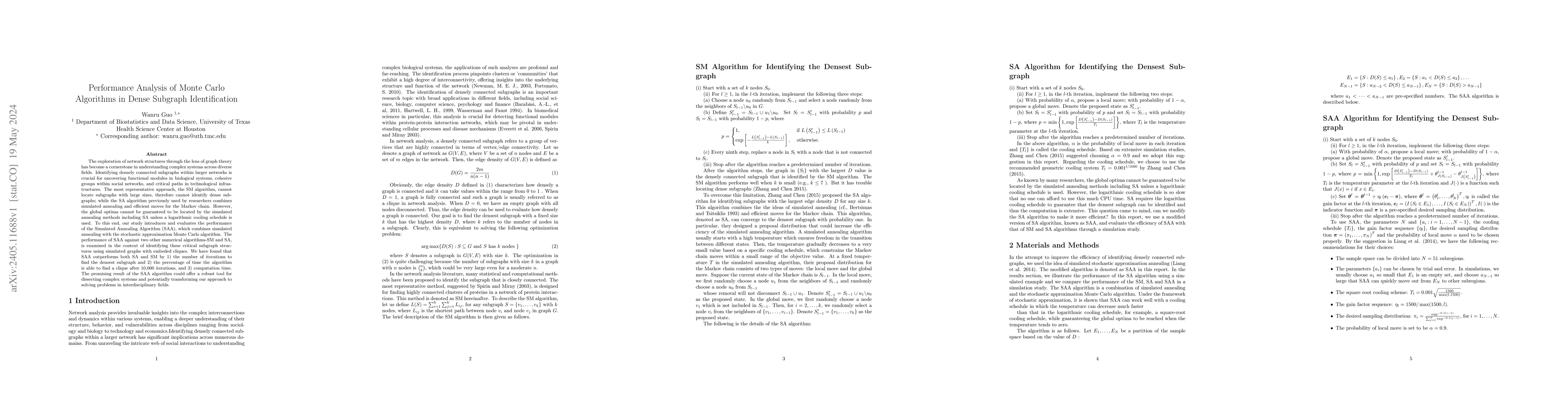 Thumbnail for Performance Analysis of Monte Carlo Algorithms in Dense Subgraph
  Identification