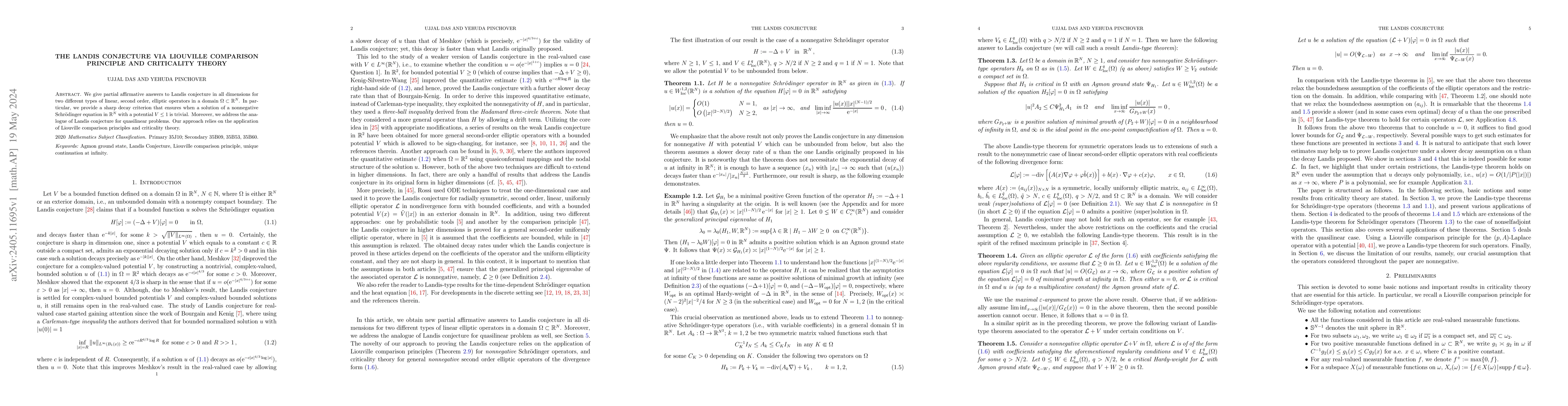 Thumbnail for The Landis conjecture via Liouville comparison principle and criticality
  theory