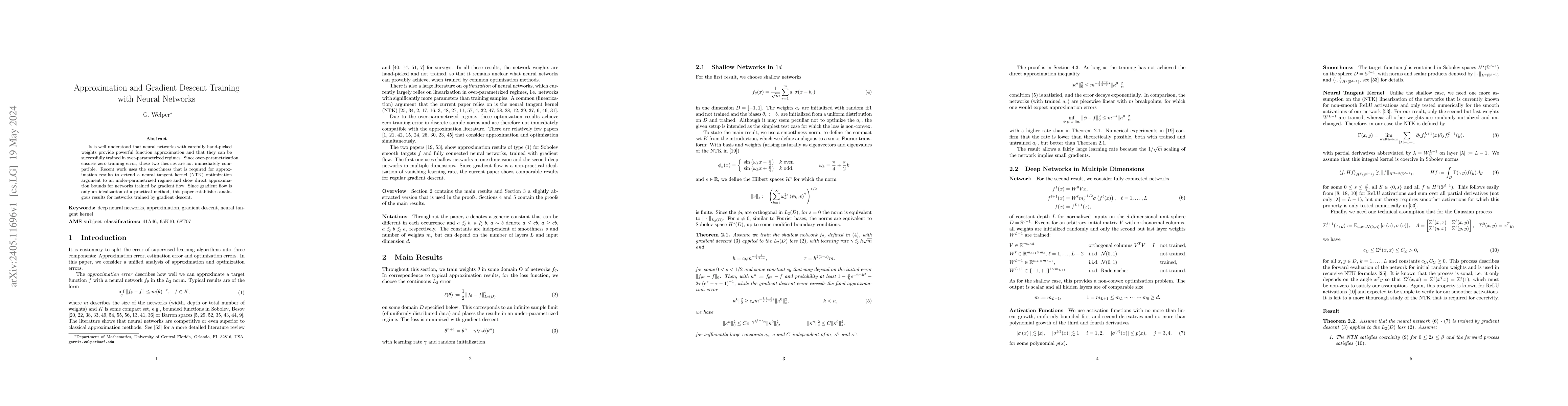 Thumbnail for Approximation and Gradient Descent Training with Neural Networks