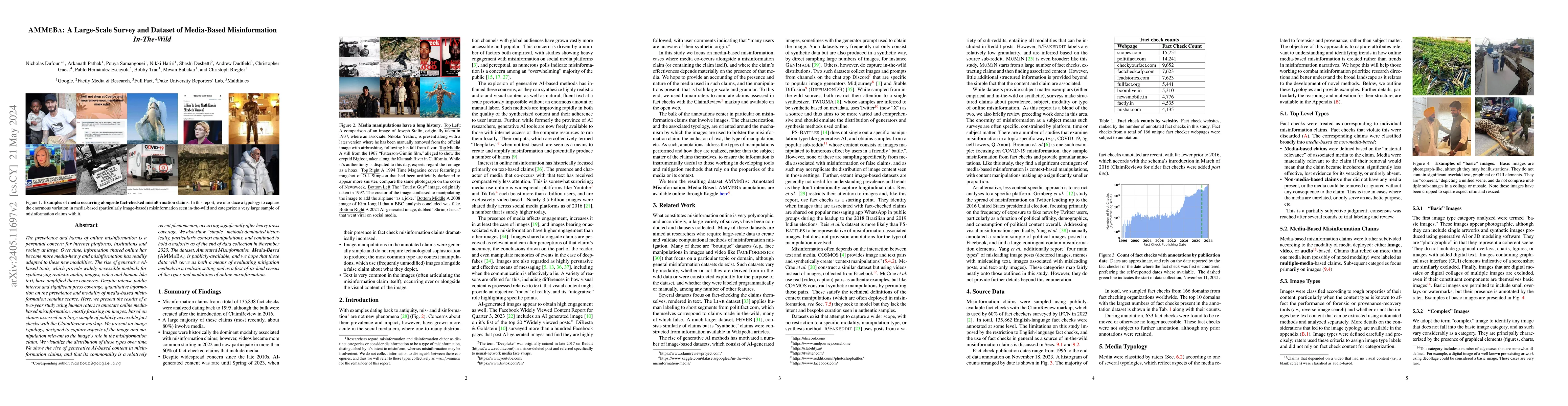 Thumbnail for AMMeBa: A Large-Scale Survey and Dataset of Media-Based Misinformation
  In-The-Wild
