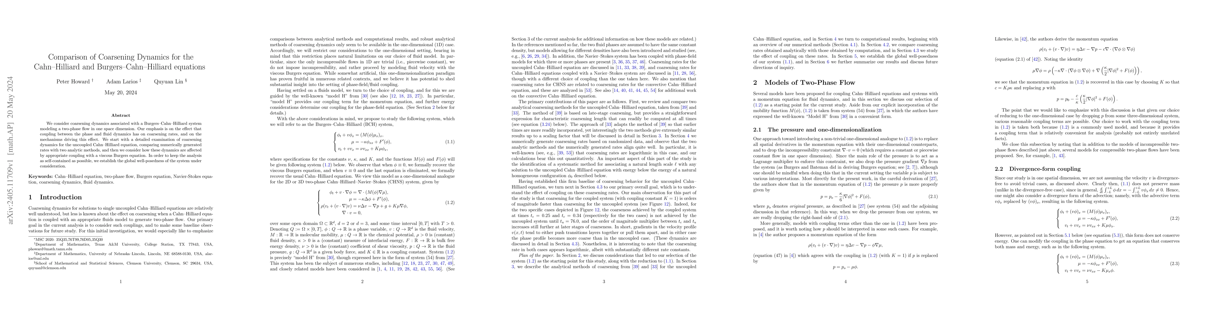 Thumbnail for Comparison of Coarsening Dynamics for the Cahn--Hilliard and
  Burgers--Cahn--Hilliard Equations