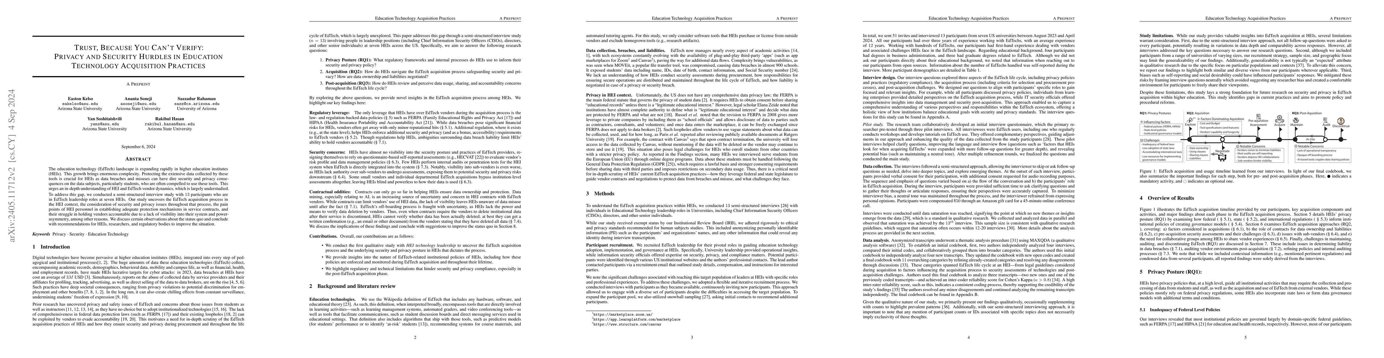 Thumbnail for Trust, Because You Can't Verify:Privacy and Security Hurdles in
  Education Technology Acquisition Practices