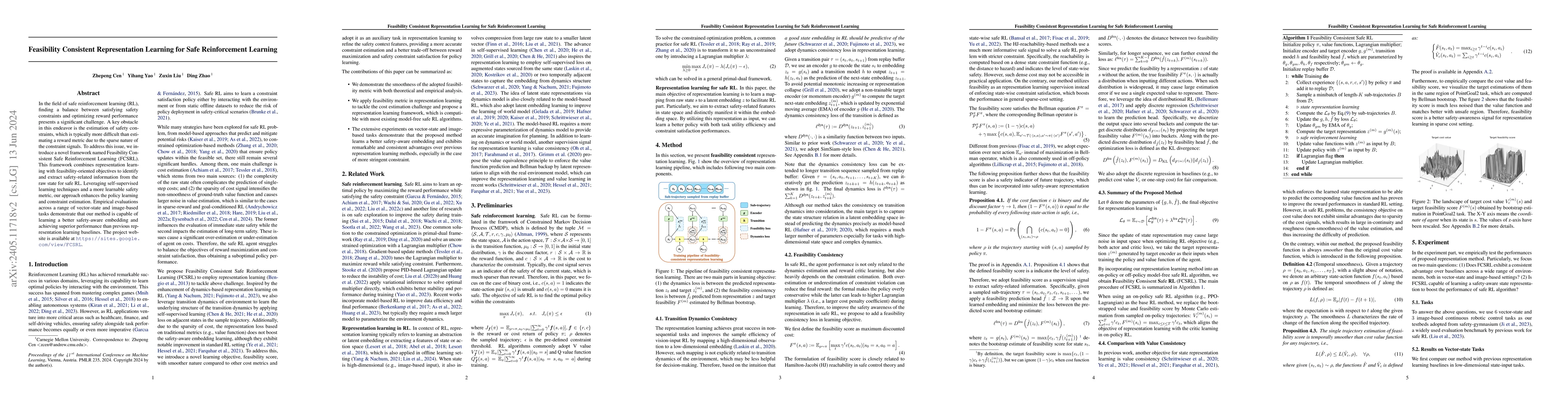 Thumbnail for Feasibility Consistent Representation Learning for Safe Reinforcement
  Learning