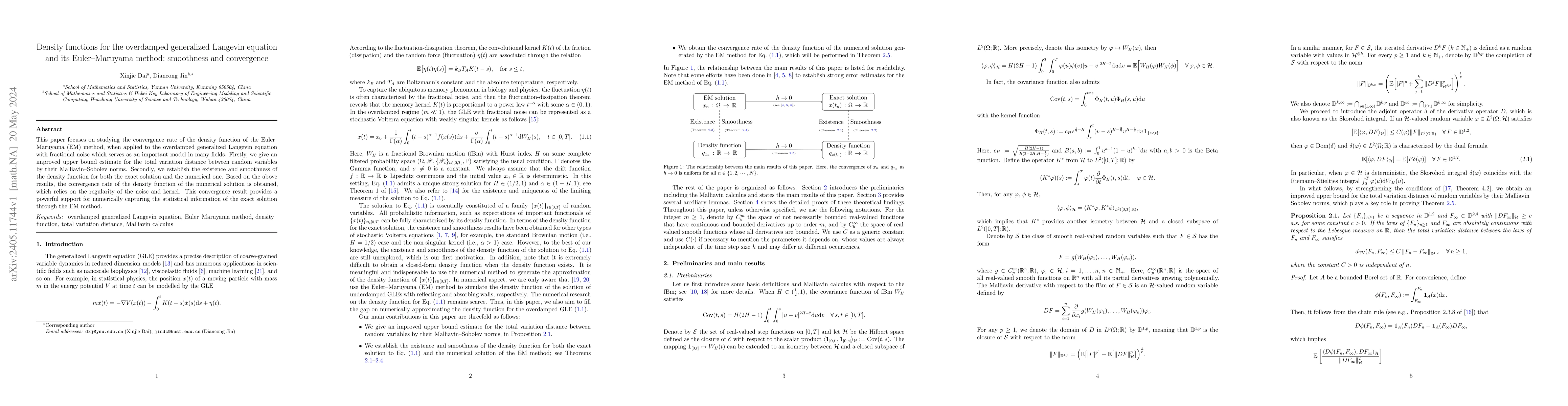 Thumbnail for Density functions for the overdamped generalized Langevin equation and
  its Euler--Maruyama method: smoothness and convergence
