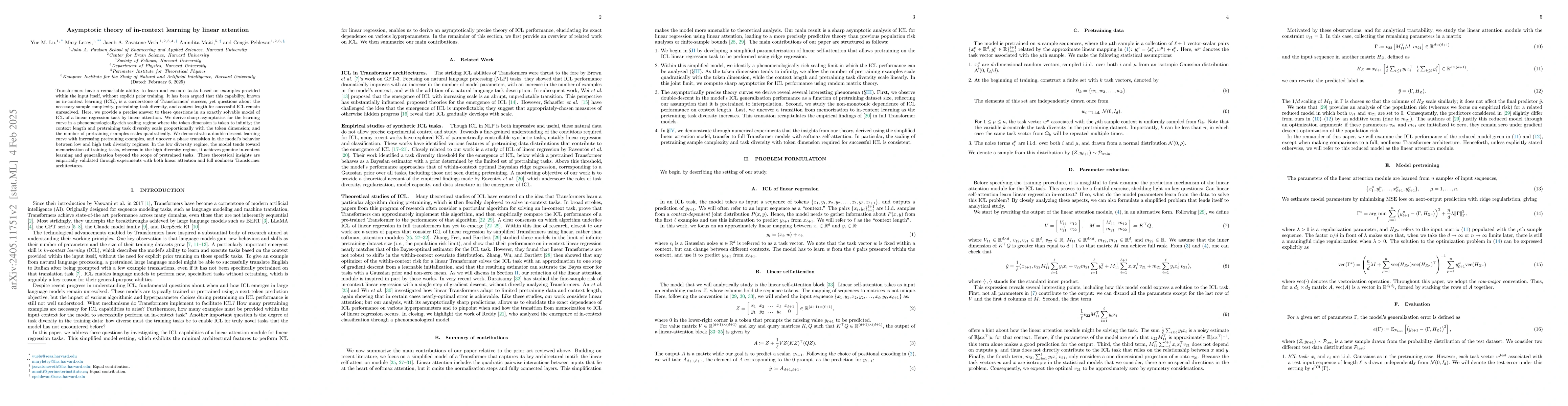 Thumbnail for Asymptotic theory of in-context learning by linear attention